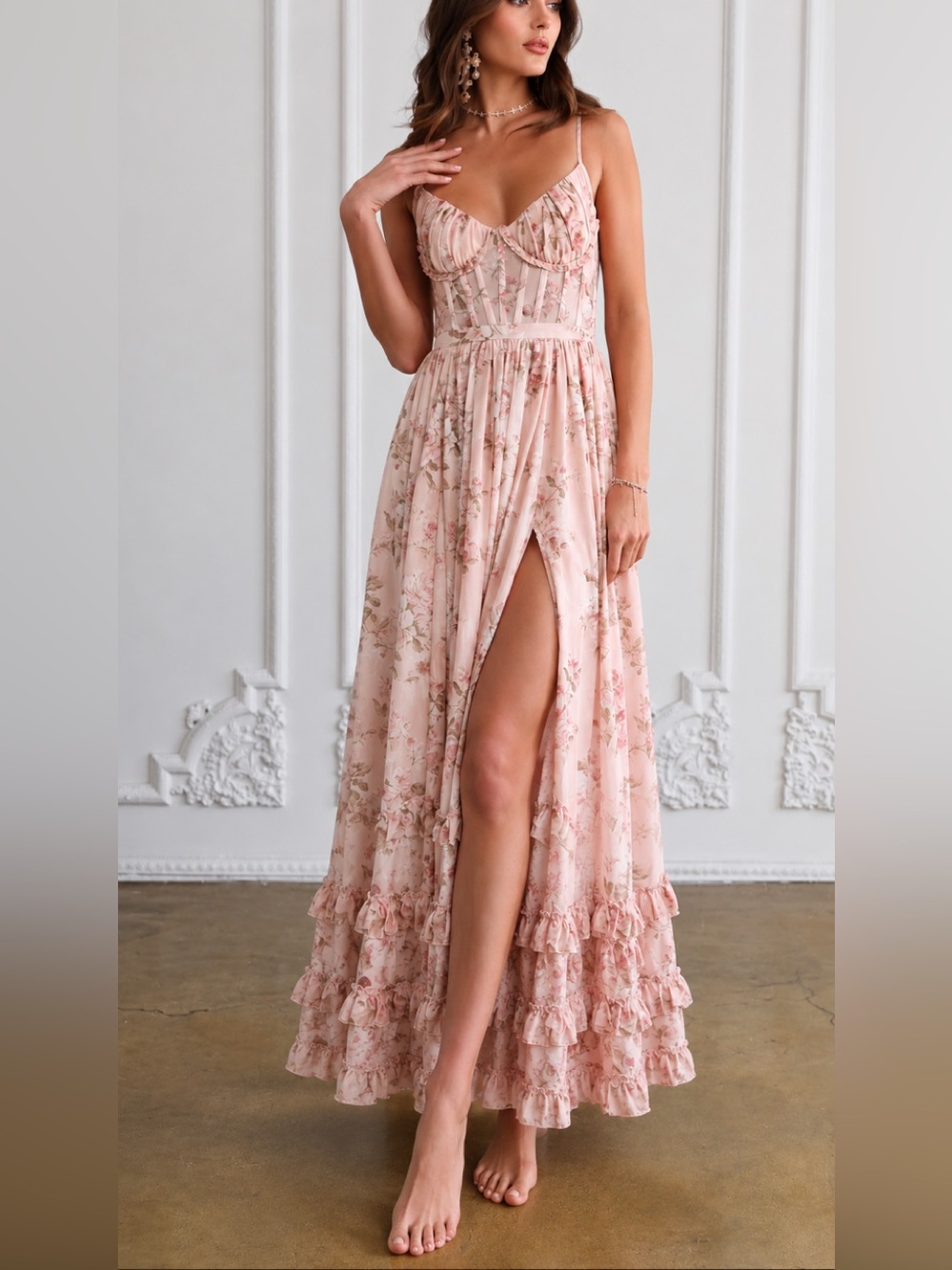 NWT Anthropologie V. Chapman Carmen Corset Front-Slit Ruffled Gown Size 0